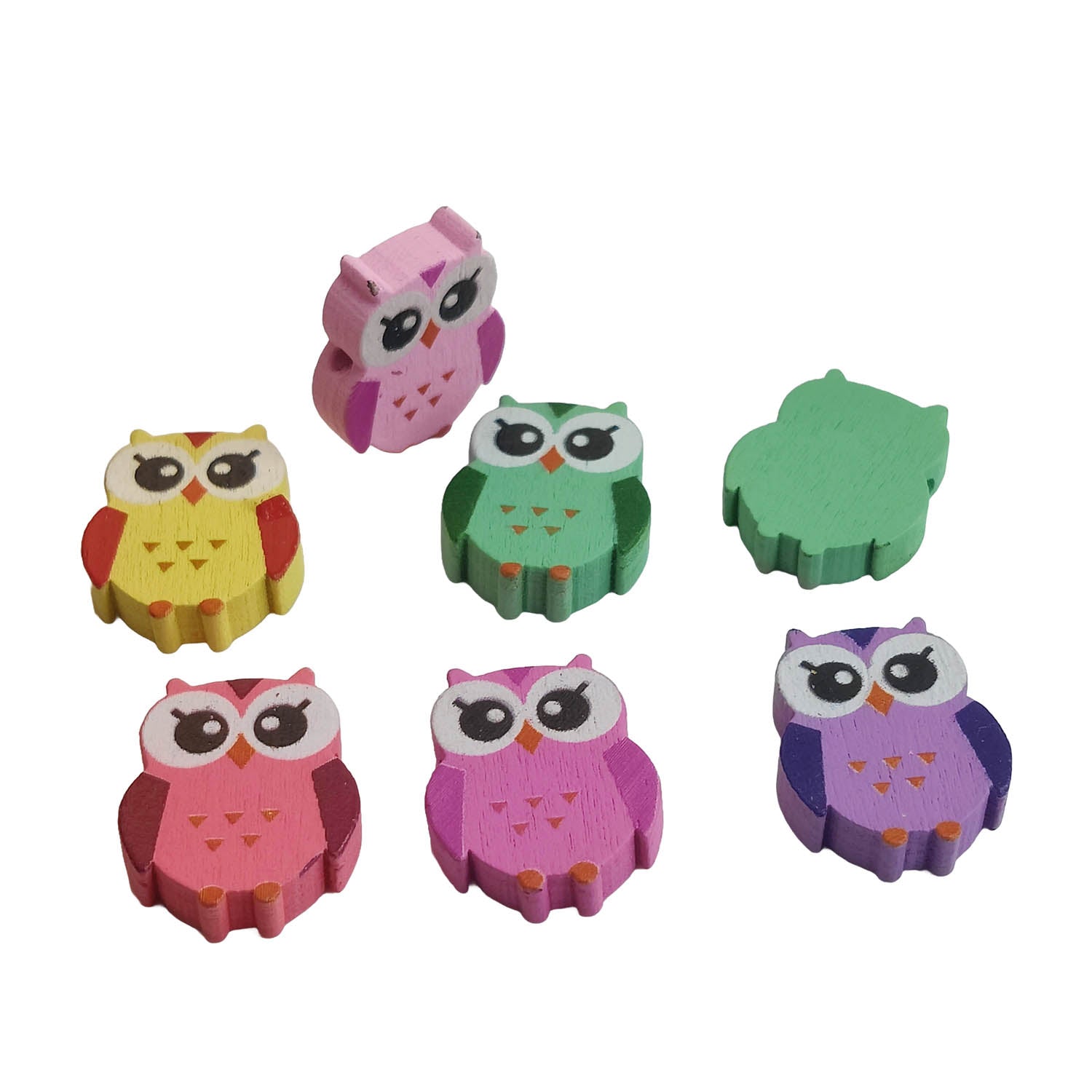 Wooden Beads 21x16x5 MM (20 Pieces) Hole:2 MM Owl Mixed Colors For Jewellery Making DIY Arts Crafts [ac-bds-00049-m39]