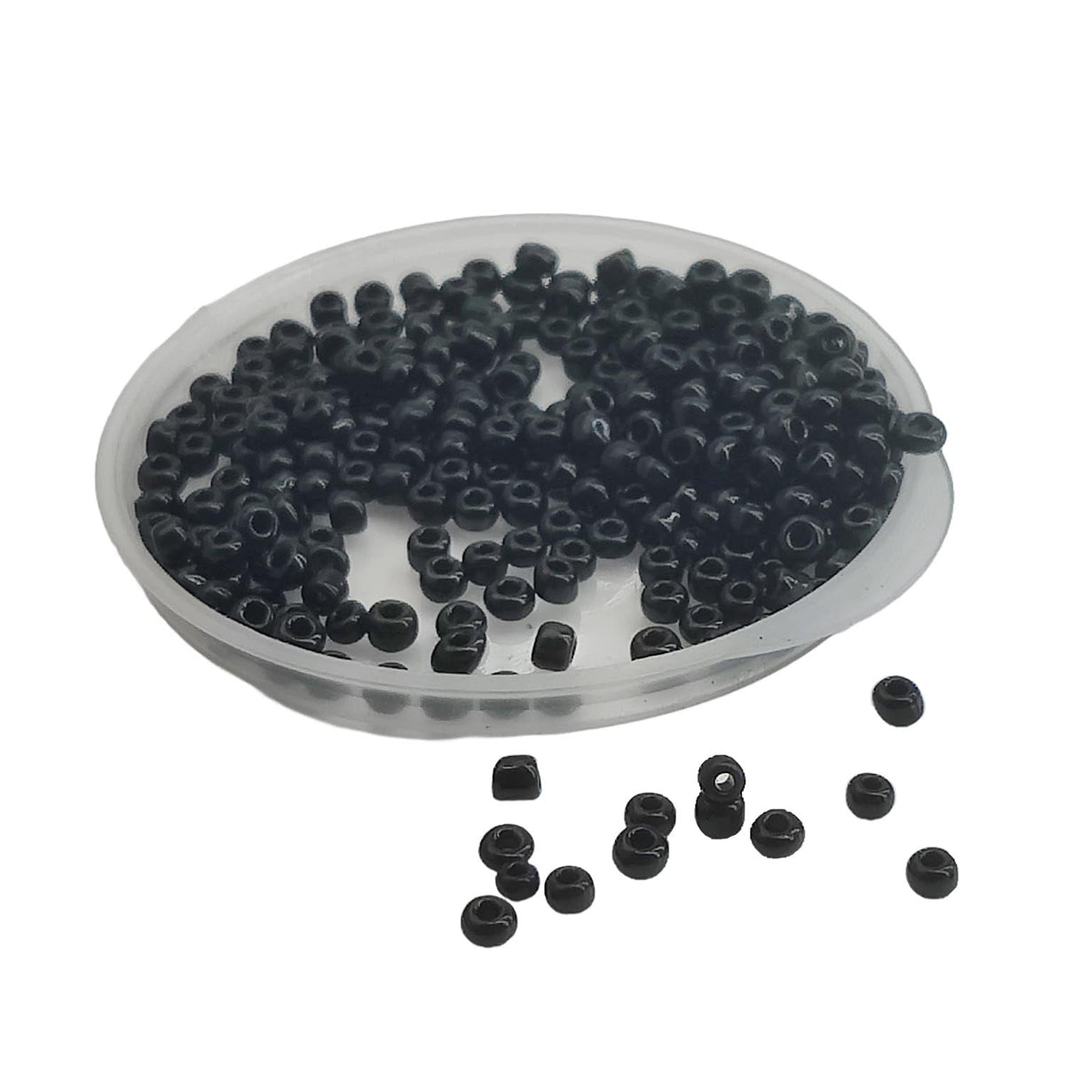 12/0 Opaque Glass Seed Beads 2 MM (3000+ Pieces, 50 GMs) Hole:1 MM Seed Black For Jewellery Making DIY Arts Crafts [ac-bds-00117-m1]