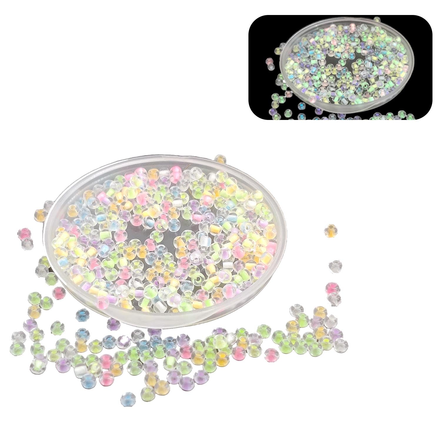 Glow In The Dark 11/0 Glass Seed Beads 2 MM (650+ Pieces) Hole:1 MM Seed Mixed Colors For Jewellery Making DIY Arts Crafts [ac-bds-00138-m0]