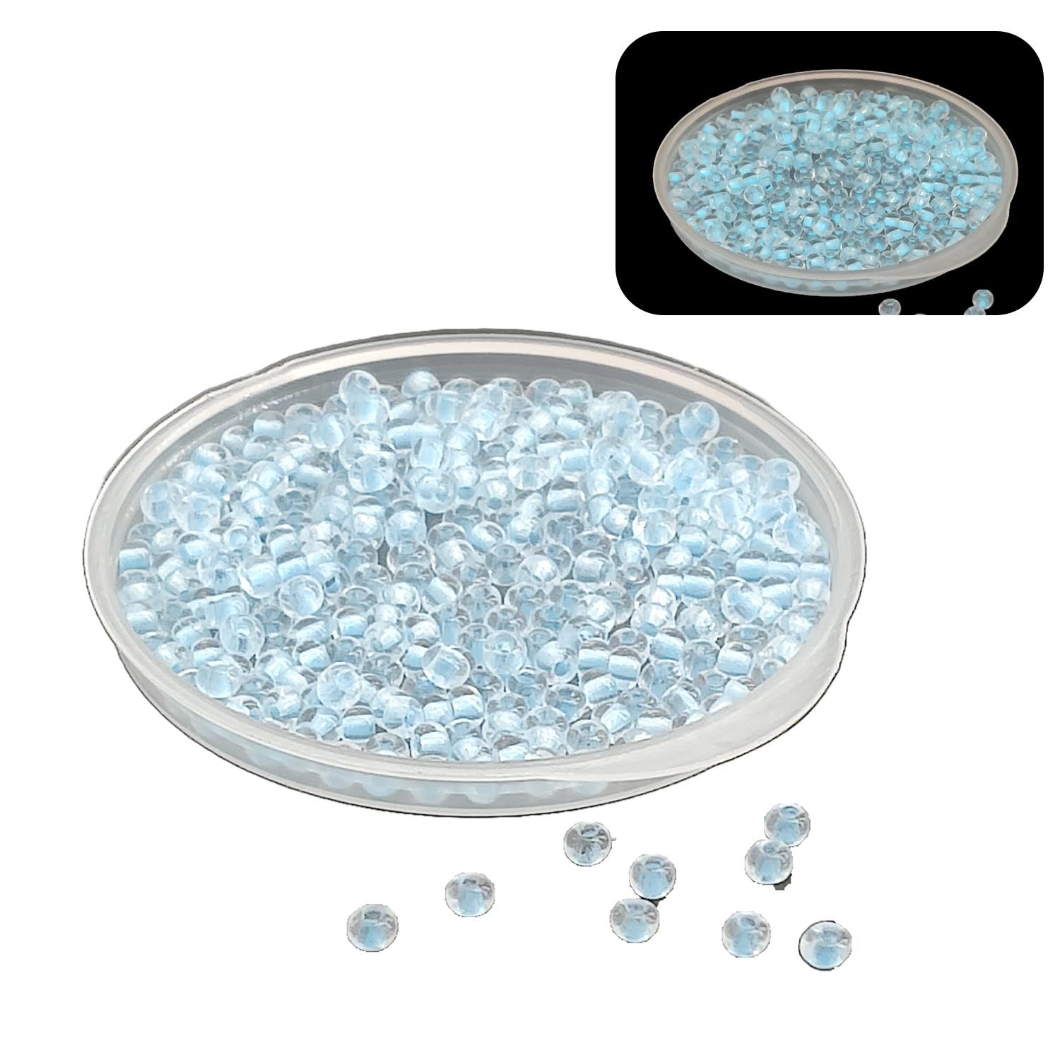 Glow In The Dark 11/0 Glass Seed Beads 2 MM (650+ Pieces) Hole:1 MM Seed Light Blue For Jewellery Making DIY Arts Crafts [ac-bds-00138-m3]