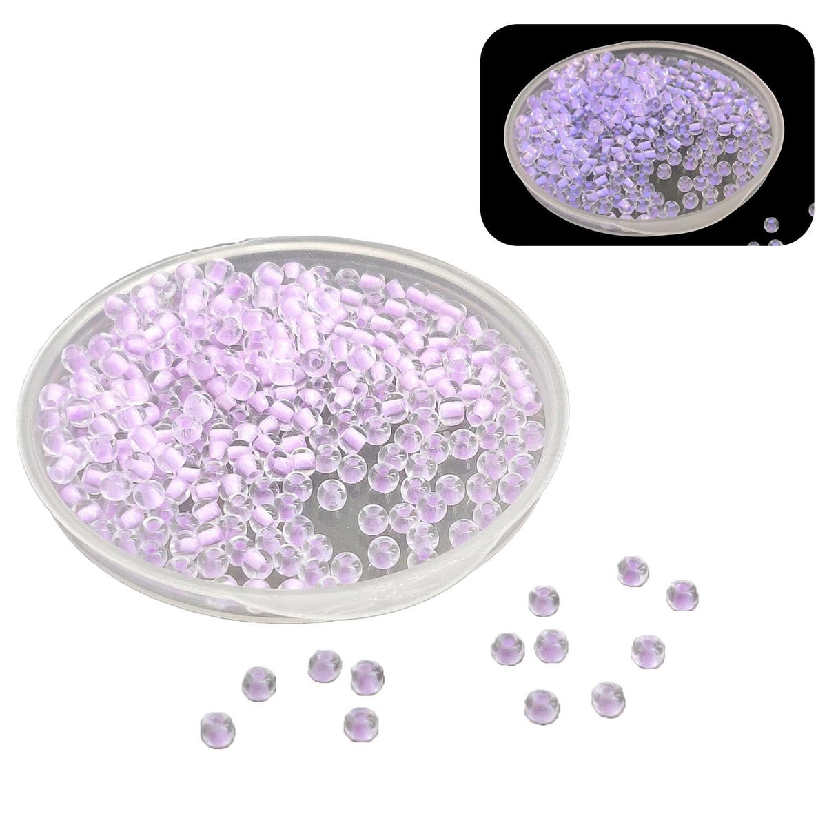 Glow In The Dark 11/0 Glass Seed Beads 2 MM (650+ Pieces) Hole:1 MM Seed Light Purple For Jewellery Making DIY Arts Crafts [ac-bds-00138-m5]