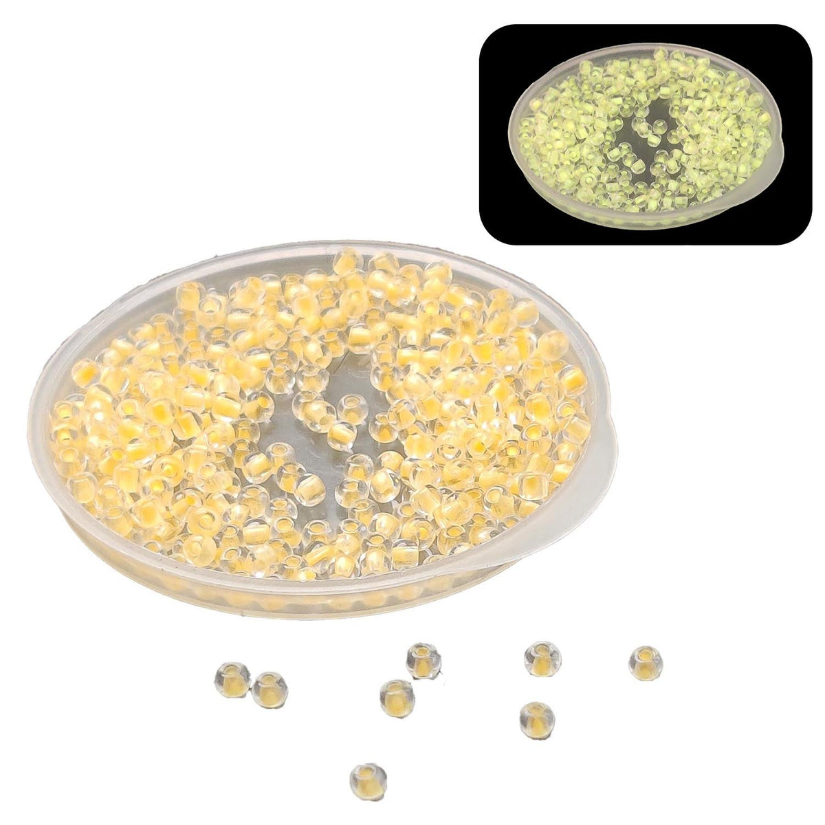 Glow In The Dark 11/0 Glass Seed Beads 2 MM (650+ Pieces) Hole:1 MM Seed Golden Yellow For Jewellery Making DIY Arts Crafts [ac-bds-00138-m7]