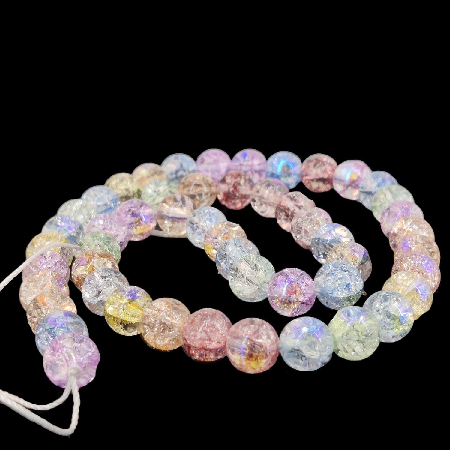 Sparkling Style Plated Crackle Glass Beads 8 MM (1 String, 50 Beads) Hole 1 MM Round Mixed Colors For Jewellery Making Bracelets DIY Crafts [ac-bds-00154-m1]