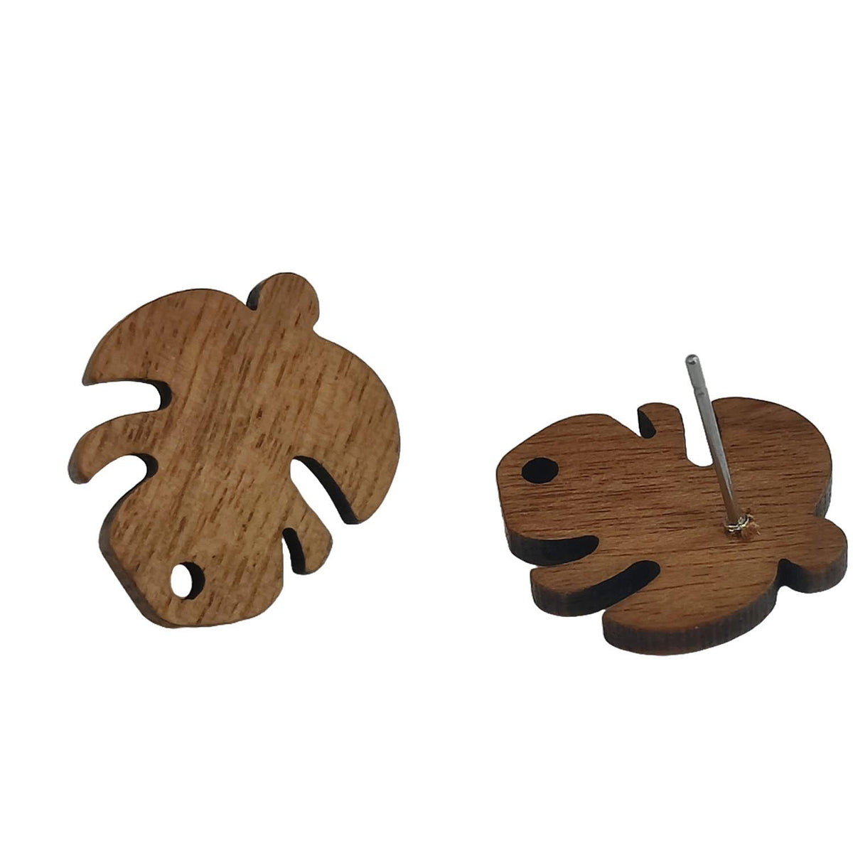 Wooden Stud Earring Bases With Tarnish Resistant 304-Stainless Steel Pins (4 Pieces) 19x17 MM Leaf Walnut Wood Color For Jewellery Making [ac-jwlsupp-00030-m7]