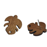 Wooden Stud Earring Bases With Tarnish Resistant 304-Stainless Steel Pins (4 Pieces) 19x17 MM Leaf Walnut Wood Color For Jewellery Making [ac-jwlsupp-00030-m7]