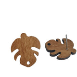 Wooden Stud Earring Bases With Tarnish Resistant 304-Stainless Steel Pins (4 Pieces) 19x17 MM Leaf Walnut Wood Color For Jewellery Making [ac-jwlsupp-00030-m7]