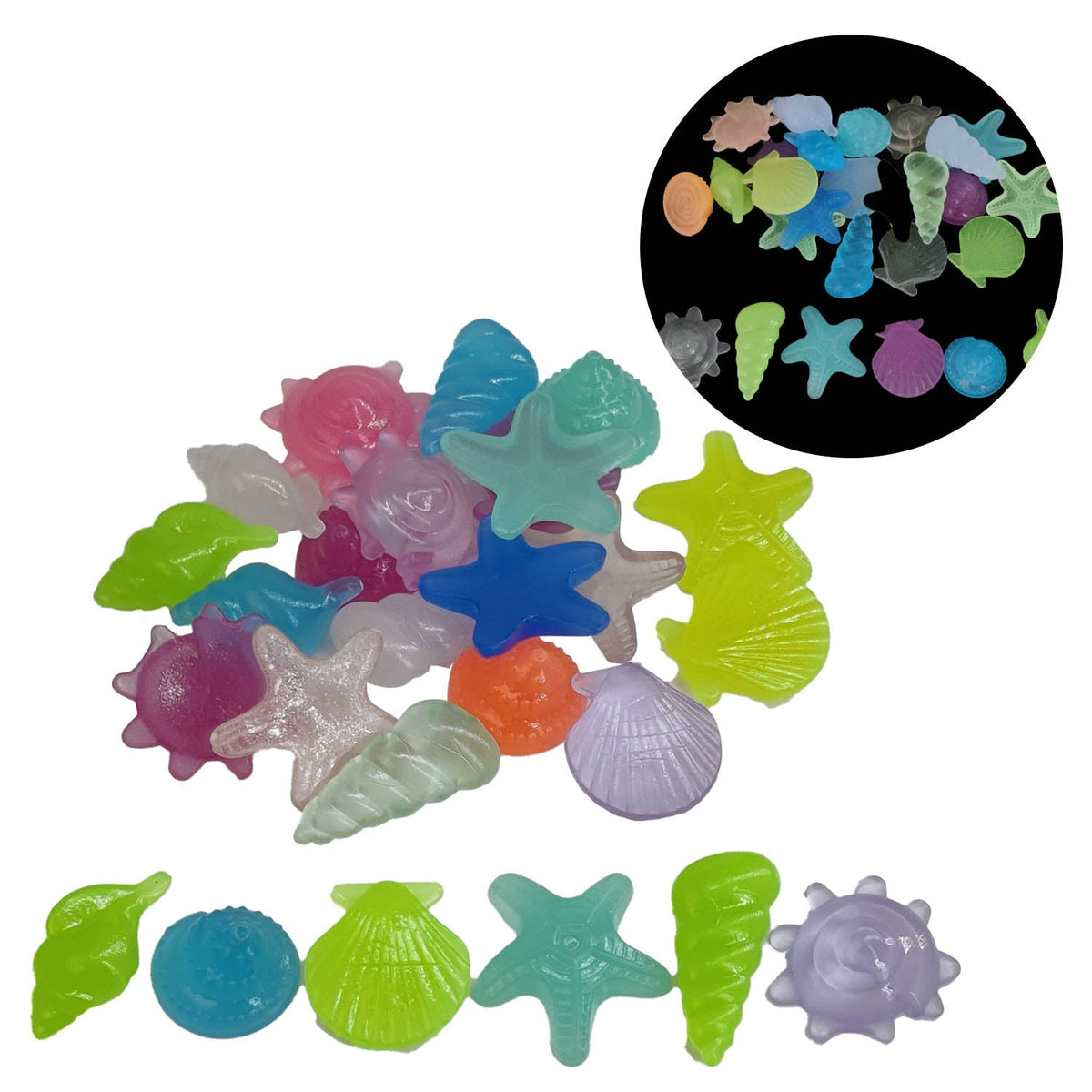 Acrylic Glow In the Dark Aquarium Sea Organism Shaped Stones (75+ Pieces) 2 to 3.5 CM Mixed Colors For Fish Tank Decoration Crafts [jefs-embelshcabo-00007-m3]