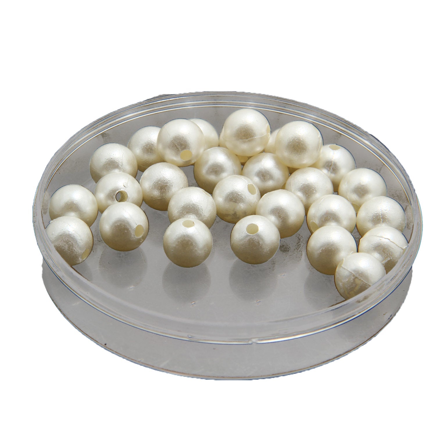 Glass Pearl Beads With Plastic (10MM, 50 Pieces) White For Jewellery Making Crafts Sewing, 25 Grams Wt [ac-bds-00035-10mm]