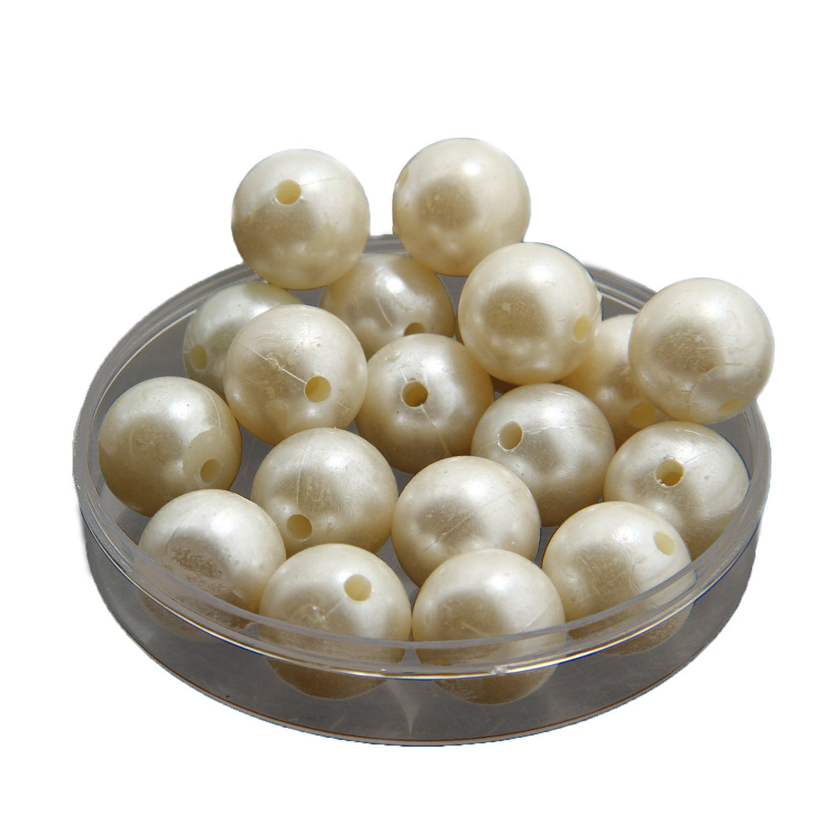 Glass Pearl Beads With Plastic (14MM, 30 Pieces) White For Jewellery Making Crafts Sewing, 50 Grams Wt [ac-bds-00035-14mm]