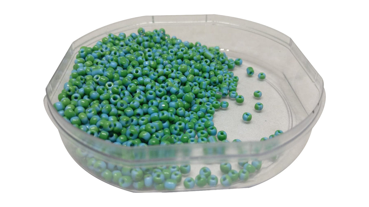 Striped Opaque 8/0 Glass Seed Beads 2.5x2 MM (800 Beads, 25 Grams Wt) Non-Uniform Round Hole 0.8 MM Green & Blue For Jewellery Making [ac-bds-00120-m16]