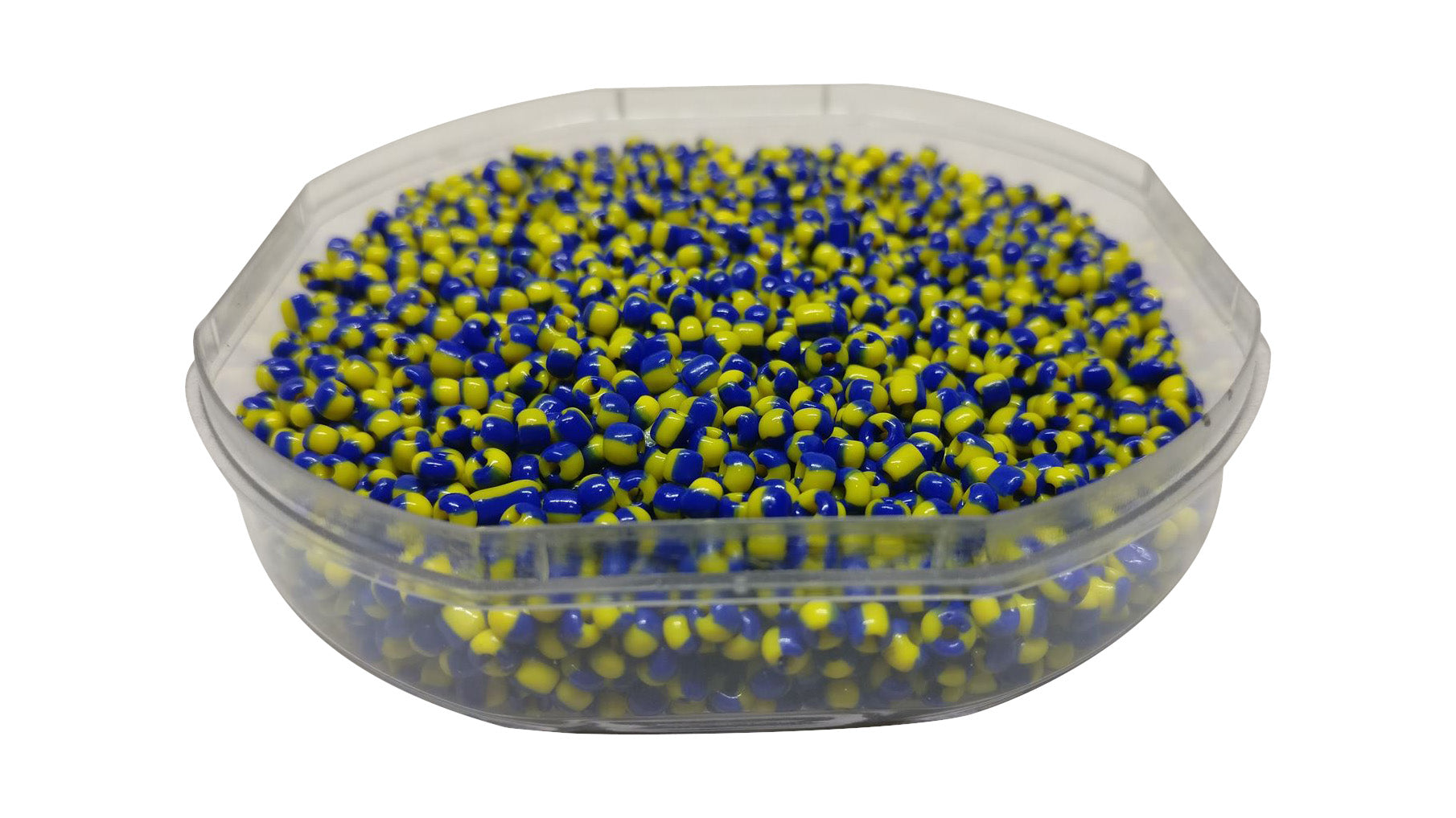 Striped Opaque 8/0 Glass Seed Beads 2.5x2 MM (800 Beads, 25 Grams Wt) Non-Uniform Round Hole 0.8 MM Blue & Yellow For Jewellery Making [ac-bds-00120-m7]