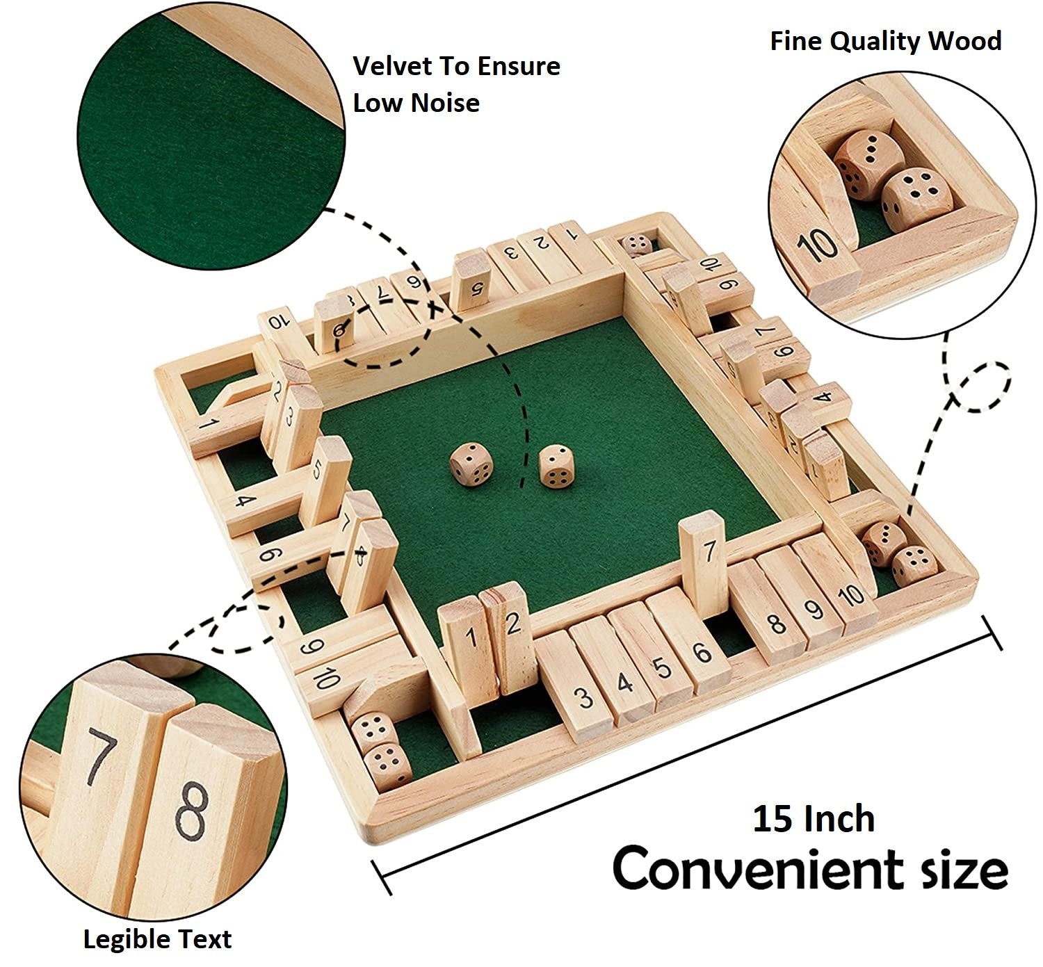 Wooden Shut The Box Family Board Games With 8 Dice For Kids And Adults Fun Entertainment Party Educational Math Skills Teaching [ac-gmetoy-00005-m1]