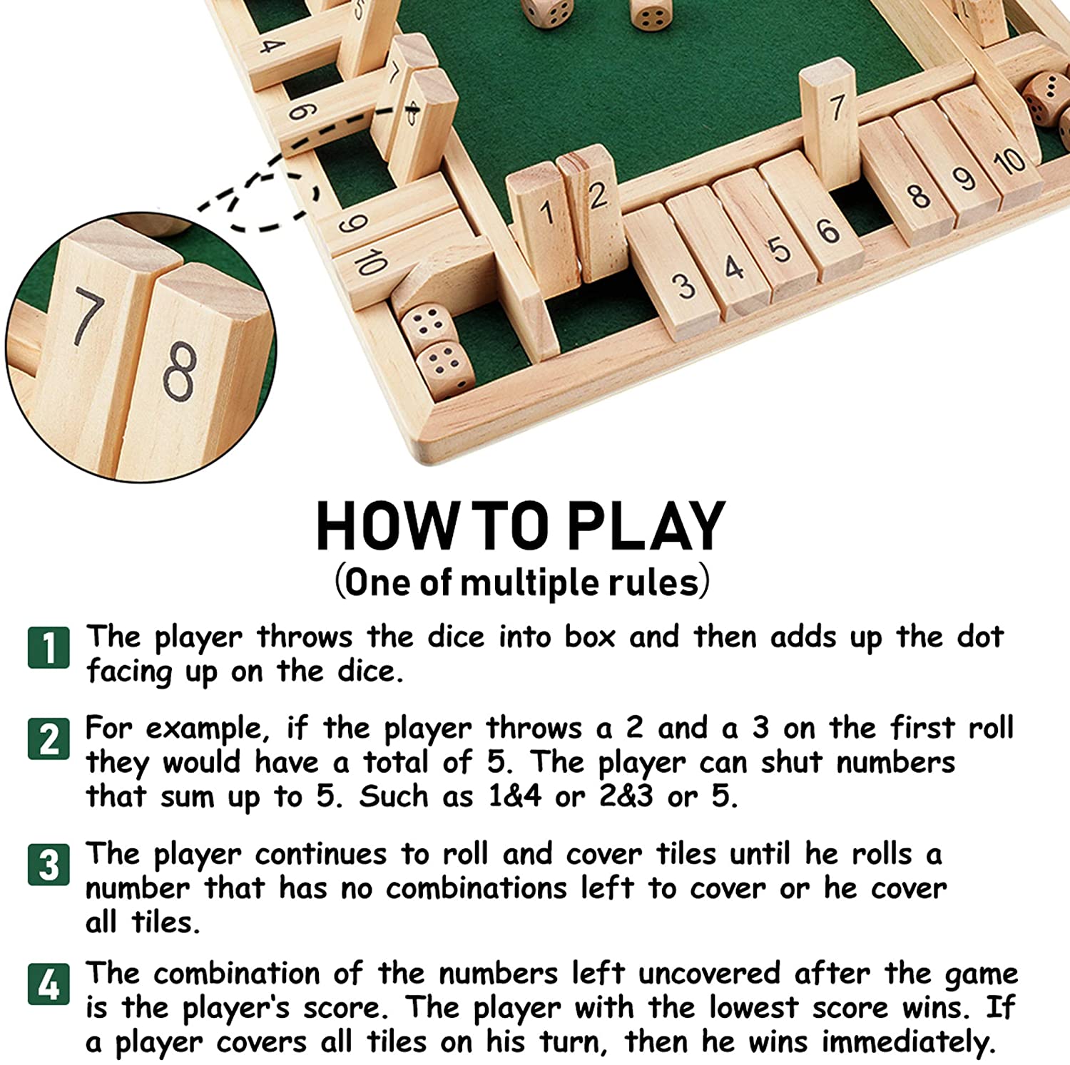 Wooden Shut The Box Family Board Games With 8 Dice For Kids And Adults Fun Entertainment Party Educational Math Skills Teaching [ac-gmetoy-00005-m1]