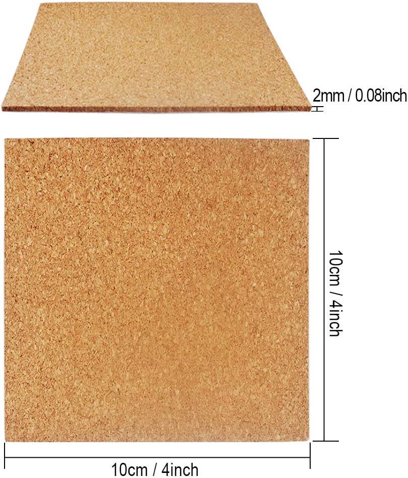 Self Adhesive Cork Stickers 4 Inch Square (2 Pieces) 10x10x0.2 CM Sheets For DIY Crafts Coaster Utilities Decoration Party [jefs-gnrlcrftsupp-00042-m6]