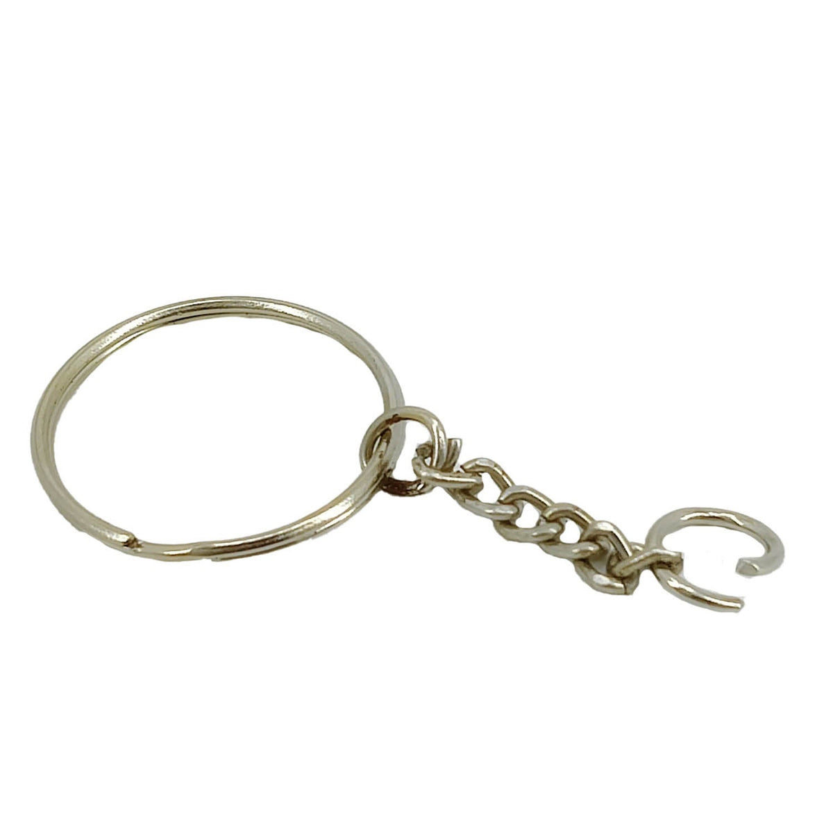 Keychain Making Steel Ring Base With Chain 24mm Dia Silver Color Round (Pack of 10 pieces)