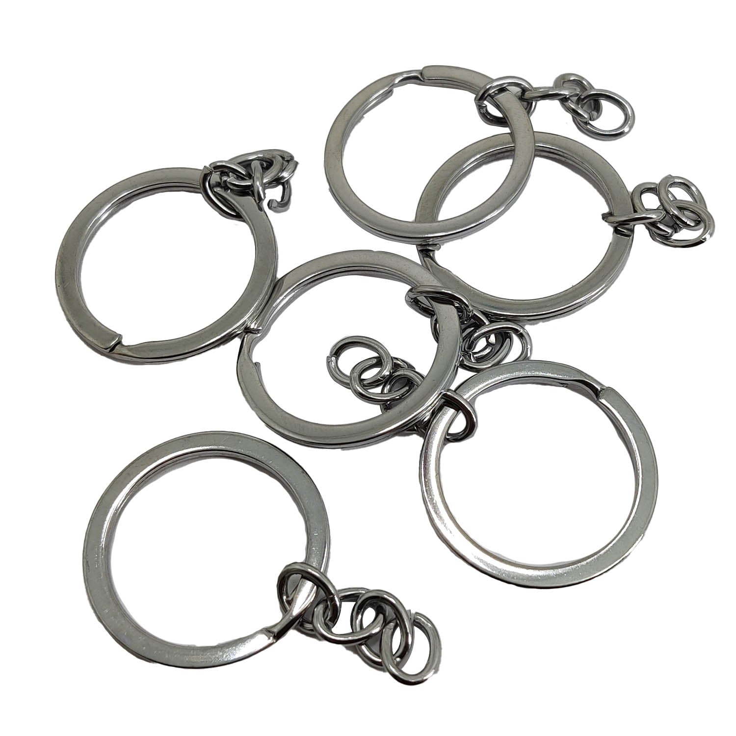 Keychain Making Premium Quality Steel Ring Base With Chain (Pack of 5 pieces) 24mm Dia Round Silver Color