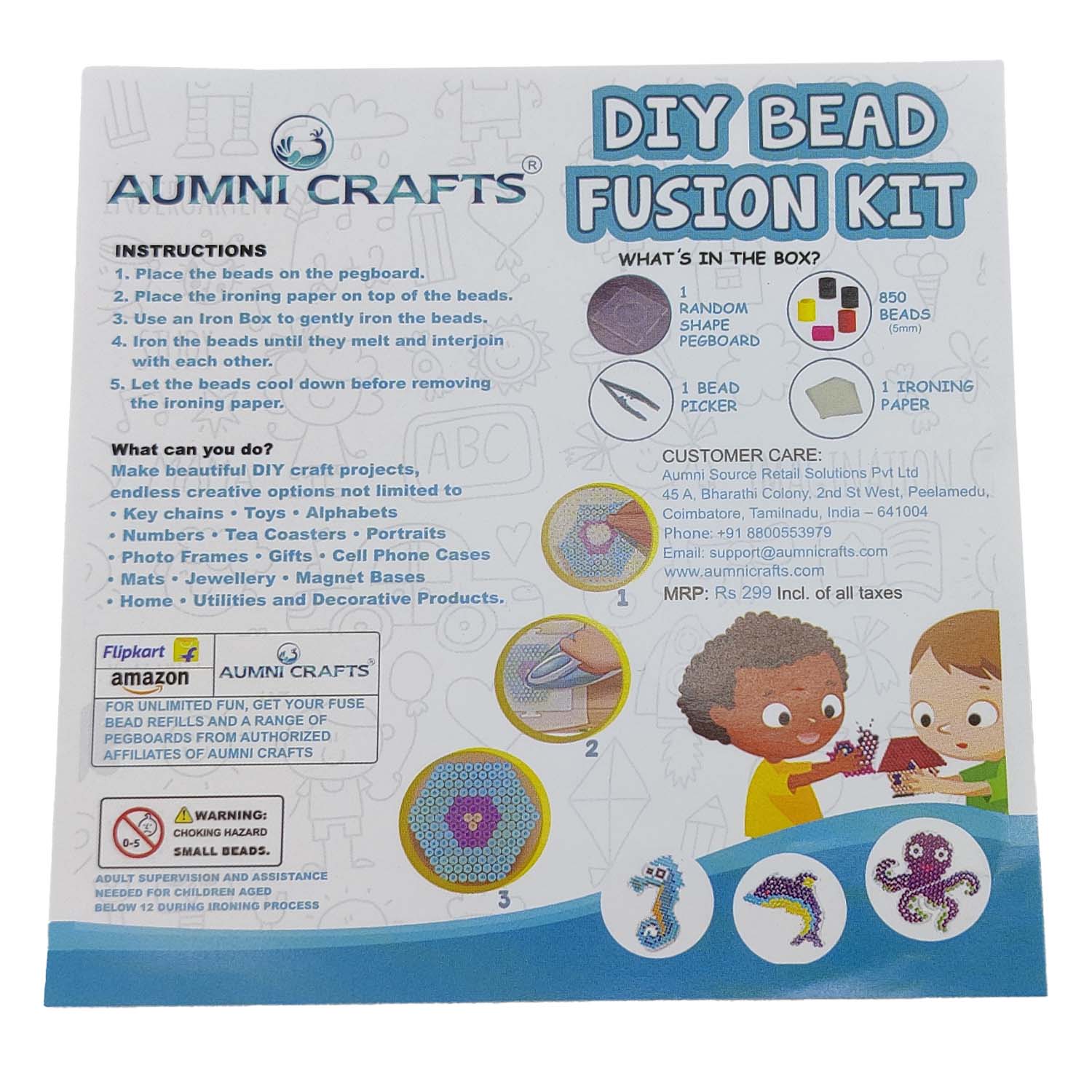 DIY Bead Fusion Kit (5 MM Beads x 850 PCs, 1 Random Shape Mini Pegboard, 1 Tweezer, 1 Mini Ironing Paper) For Craft Projects Hobby Gifts [jefs-gnrlcrftsupp-00045-kit2]