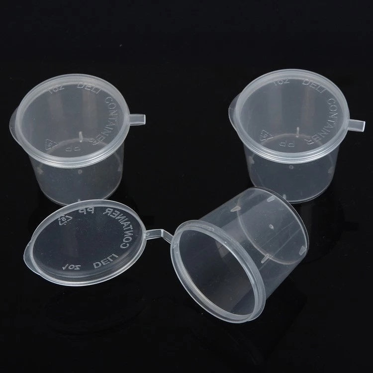 Small Polypropylene Plastic Containers With Spoon (Set of 10, Capacity 25 ML) 3.8x3 CM (1.5x1.2 Inch) Leak Proof With Lid For Ketchup Sauce Jam Cream Sampling [jefs-pack-boxnsupp-00153-combo1]