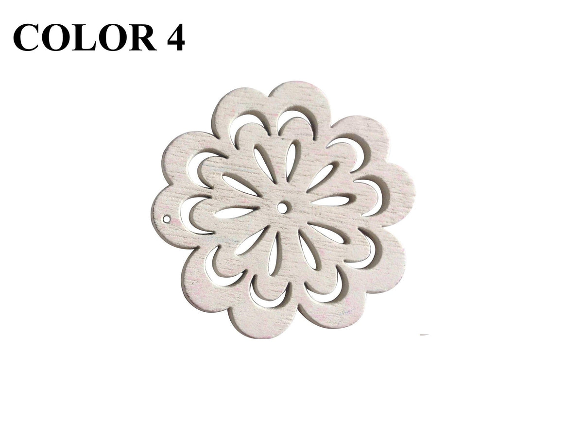 Wooden Jewellery Making Pendants 46mm Flower [Color 4 - White] (Pack Of 4 Pieces) (#Ot120)