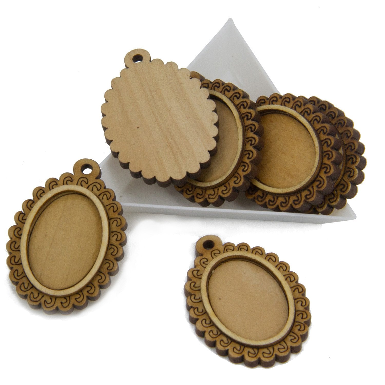 Wooden Jewellery Pendant Bases For Patches Cabochons Craft [Suitable For 25x18mm Oval Objects] 39x28x5xmm Oval Wood Color (Pack of 2 pieces) [jefs-pndt-gnrl-00124-m3]